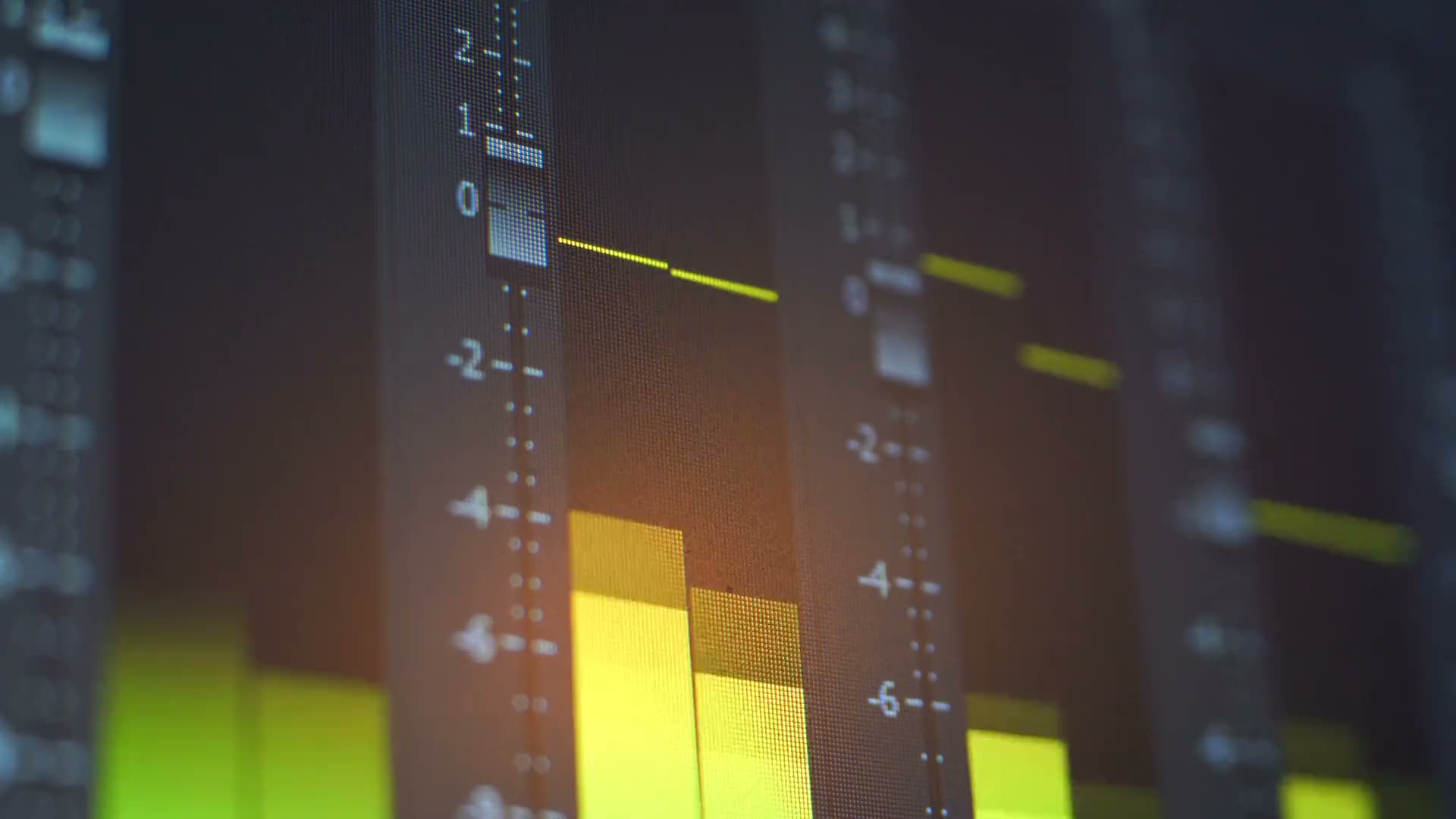 Amber level meters on studio audio equipment